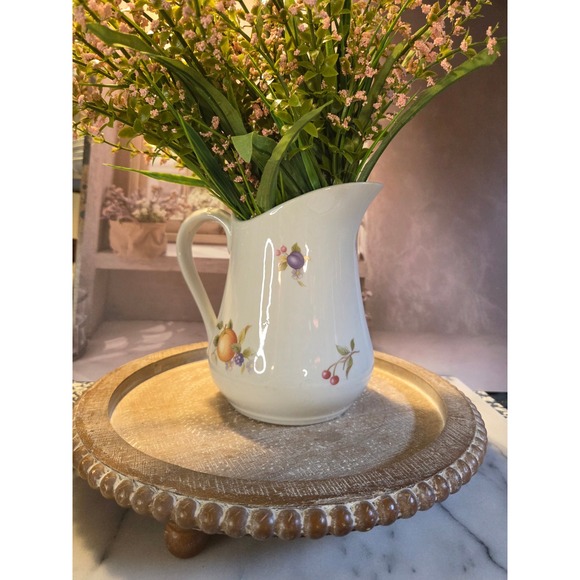 Unbranded Other - 😎1980s Botanical Fruit Ceramic Pitcher White Strawberry Grape Butterfly Vase